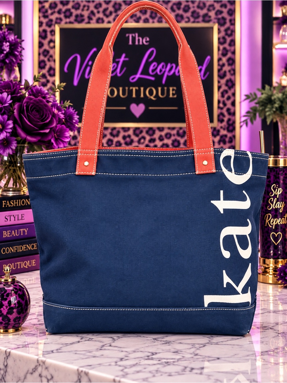 kate spade Denim Canvas Tote with Orange Handles